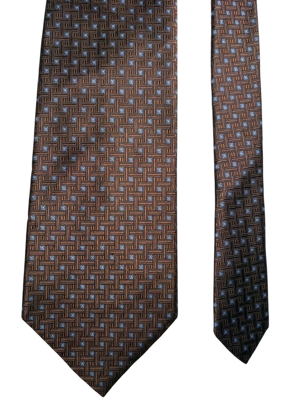 Brooks Brothers 100% Silk 346 Brown Blue Jacquard Geometric Men's Tie